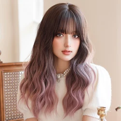 NAMM Costume Wig Synthetic Body Wavy Ombre Purple Wigs with Dark Roots High Density Curly Hair Wigs with Bangs Lolita Wig