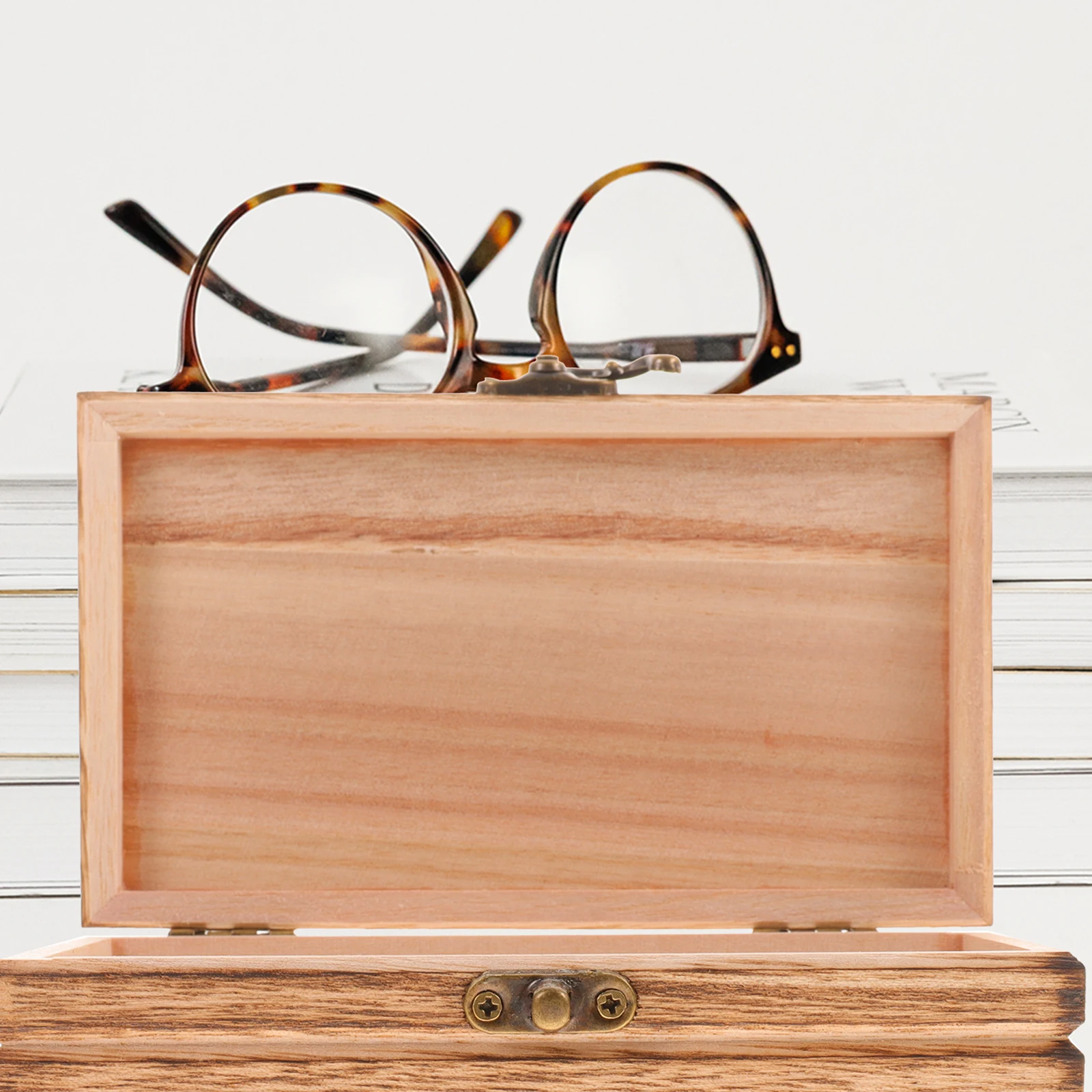 

Vintage Wooden Storage Box Child Glasses Case Trinket Alloy Decorative Boxes with Lids