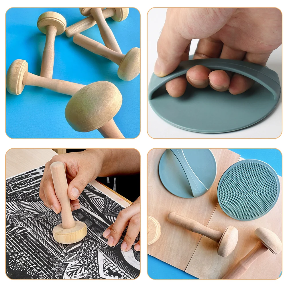 Printmaking Tool Set Rollers Ink Plates Engraving Rubbing Wood Mushrooms Mats Wooden Child