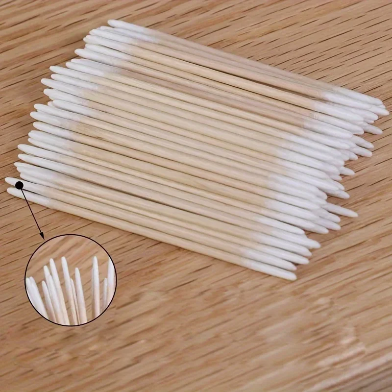 100/300/500Pcs Disposable Wood Cotton Swab Double Head Lipstick Ear Swabs Eyelash Cleaning Cotton Buds Manicure Beauty Supplies
