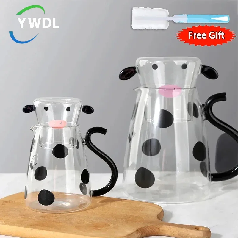 Borosilicate Glass Cow Cold Kettle Set Water Carafe Juice Pitcher