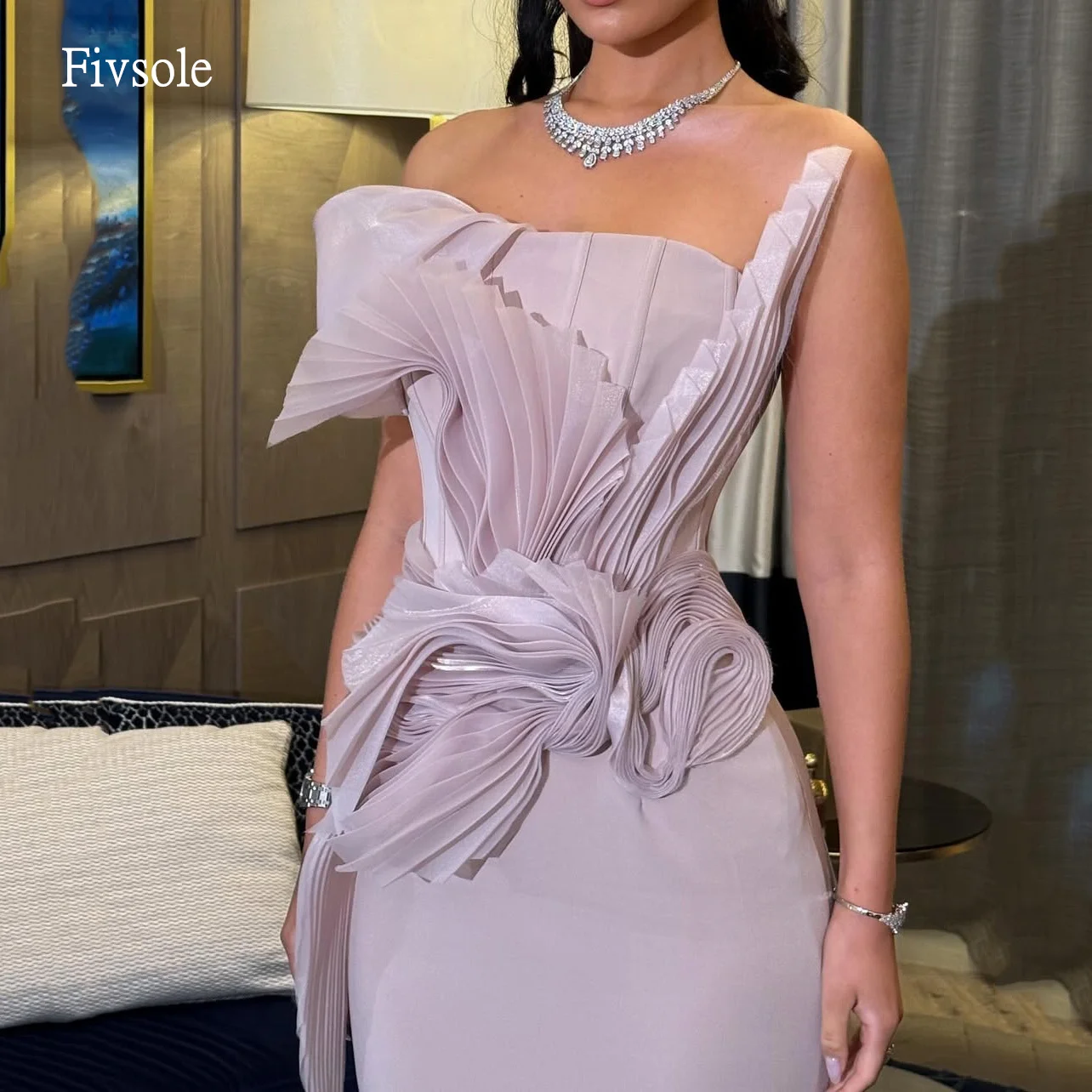 

Fivsole Pastrol Lavender Mermaid Prom Gowns Strapless Pleated Party Gown Floor Length Long Tail Evening Dress Customized