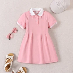 Summer Fashion Girls College style polo neck, ruffled hem dress