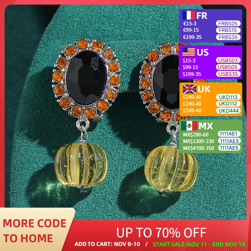 

Vintage Yellow Glaze Pumpkin Drop Earrings Black Crystal Accessories For Women Wedding Halloween Luxury Quality Jewelry 2025