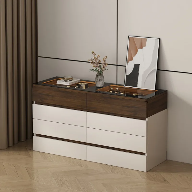 Solid wood dressing table with drawer cabinet integrated vanity table, home bedroom flip-top dressing table storage cabinet for