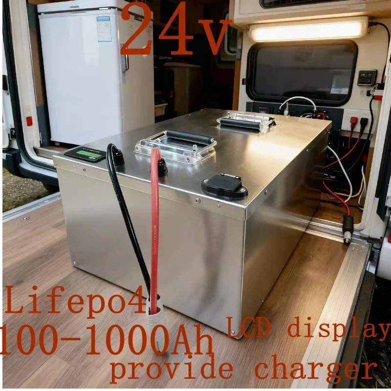 24V High Capacity LiFePO4 Battery Pack 100Ah-1000Ah, Deep Cycle Lithium Battery for 2KW Solar Panel System, RV House, Outdoor Ba