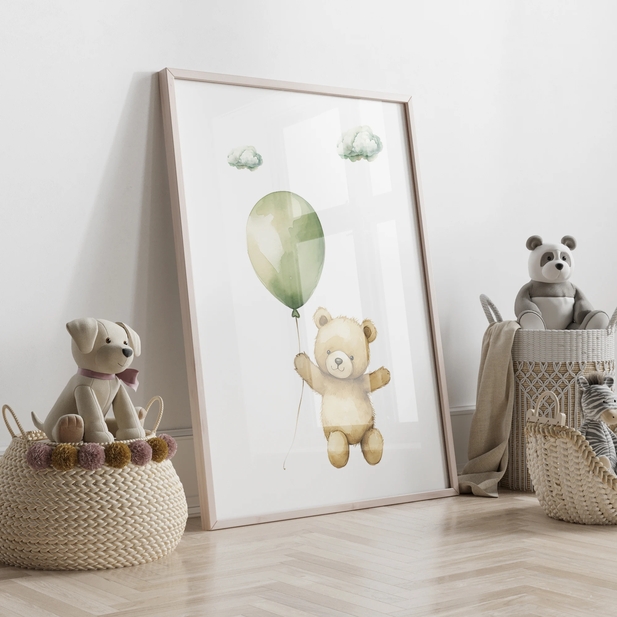 3 ชิ้นสีเขียว Dream Bear บอลลูนชื่อการปรับแต่ง Wall Art พิมพ์ภาพวาดผ้าใบภาพโปสเตอร์สําหรับห้องนั่งเล่นห้องนอนตกแต่งบ้าน