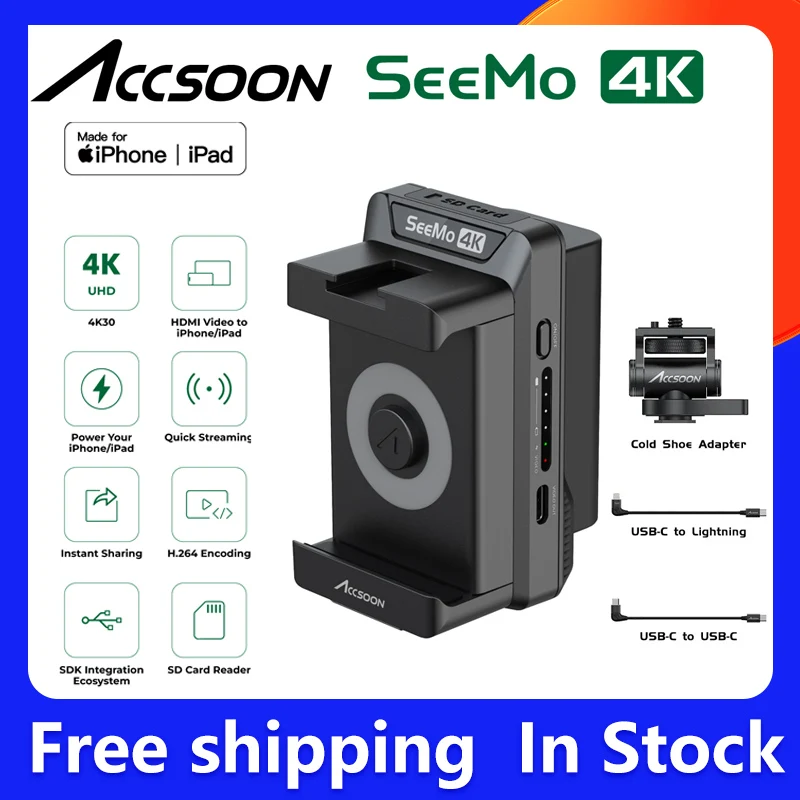 

Accsoon Seemo 4K SD Card Reader iPhone ipad Charging H.264 Recording Sharing Video Live Streaming Capture HDMI to IOS Monitor