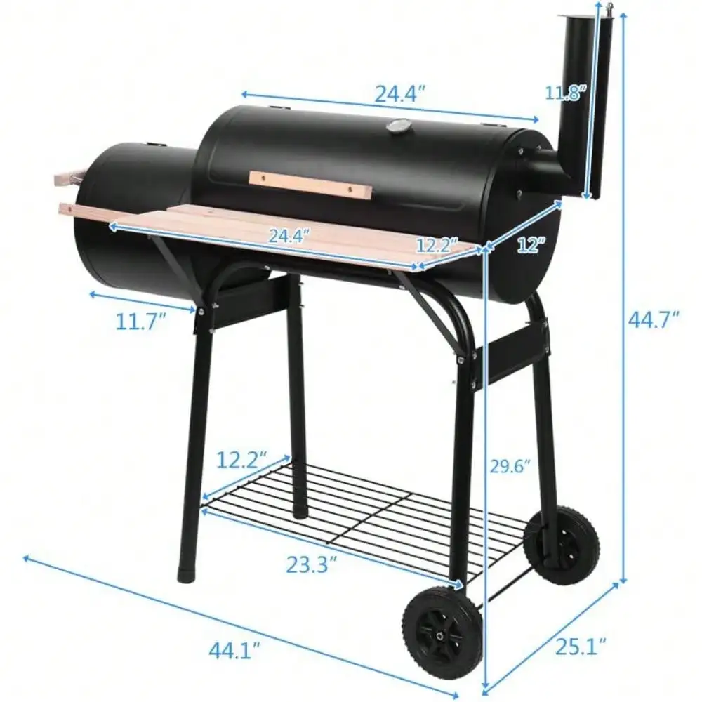 BBQ Charcoal Grill, Outdoor Patio Barbecue Cooker with Offset Smoker, Wheels and Tray for Balcony Picnics, Party and Camping