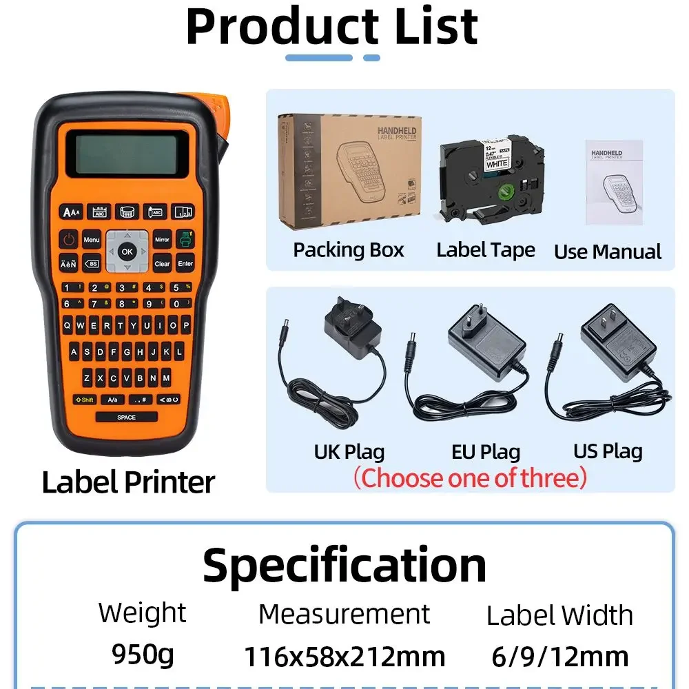 E1000 Pro Label Maschine Industrielle Label Maker, Heat Shrink Tube Etikettierer für Industrielle Kennzeichnung Jobs, Kompatibel für Brother TZe-231 Label Band