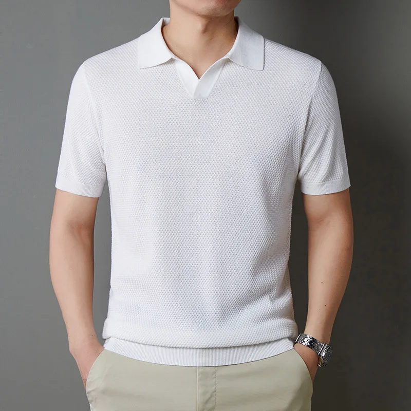 Knitted Short Sleeve Men'S-Shirt Summer Thin Shirt Men'S Half Sleeve Business Top Trendy