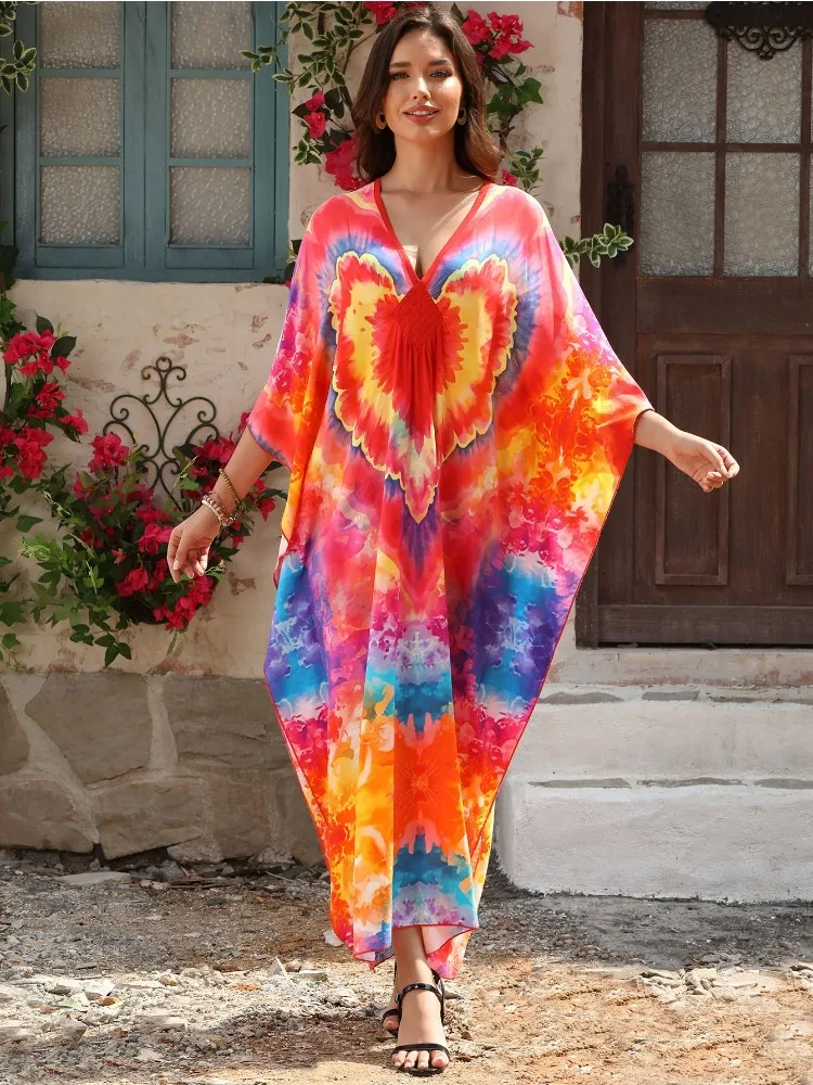 Mulheres casual vestido de impressão tingido rayon blusas plus size praia blusa cobrir muçulmano sarong pareo vestido biquinis islâmicos