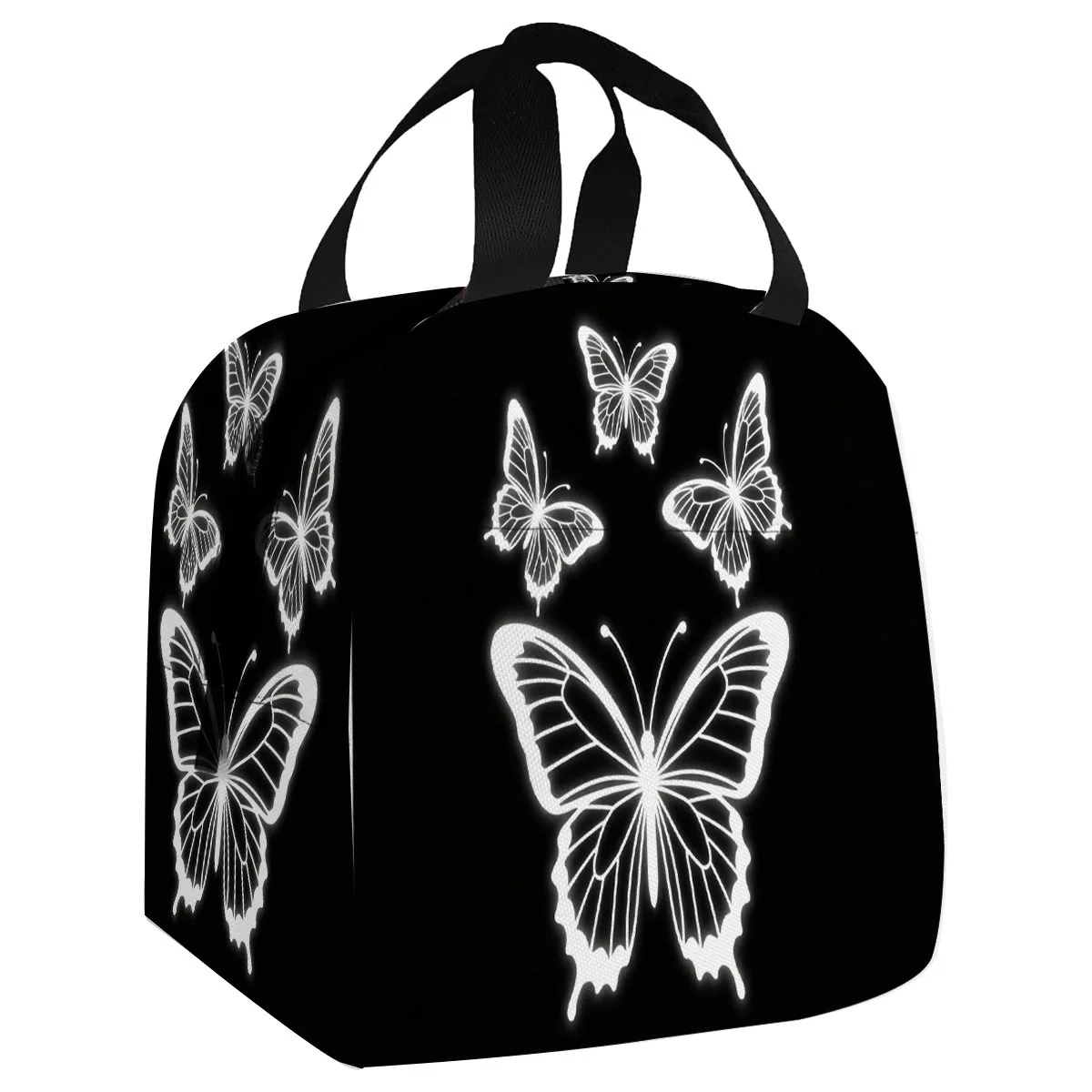 Glowing Butterflies Print Insulated Lunch Bag Portable Reusable Thermal Bag for Office Picnic Travel