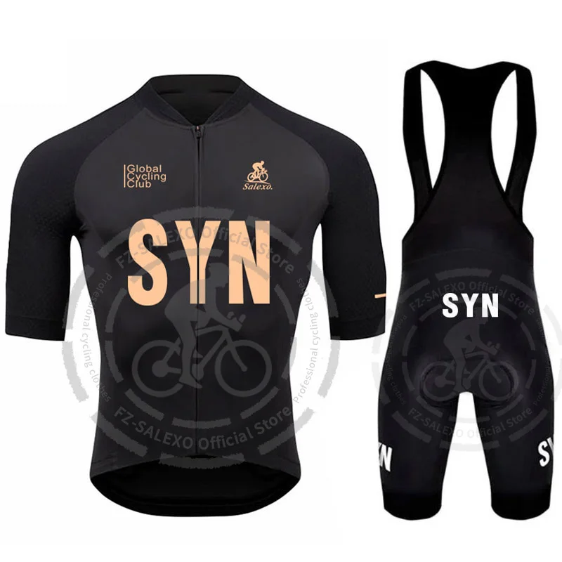 SYN Racing Cycling Jersey Set Short Sleeve Shirt Bicycle Clothing 2024 Summer Men Black MTB Maillot Ciclismo Bike Bib Shorts Set