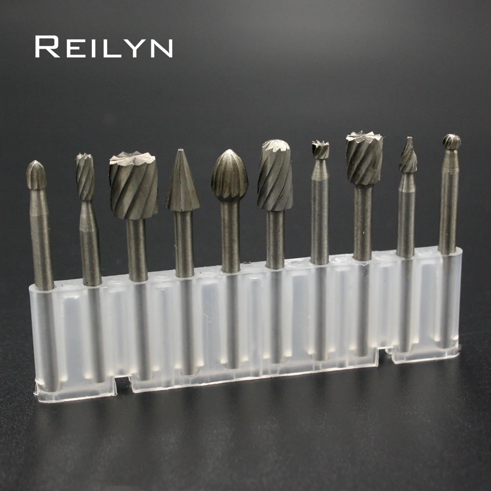 Reilyn 10pcs Woodworking Milling Cutter Set  Steel Rotary File for Woodworking For Dremel/Rotary Tool