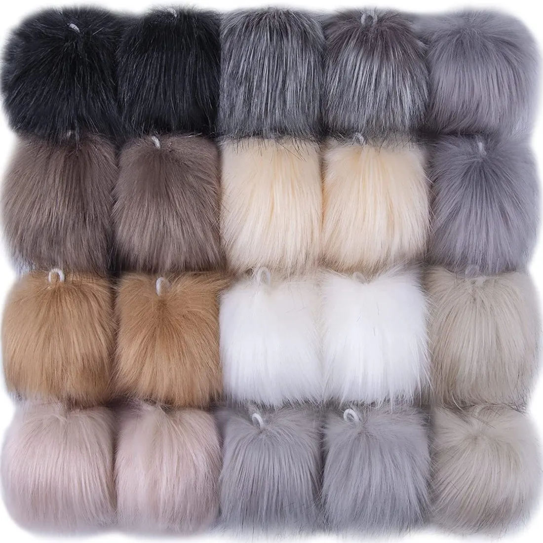 20 Pieces DIY Faux Fox Fur Fluffy Pom Pom with Elastic Loop for Hats Keychains Scarves Gloves Bags Accessories