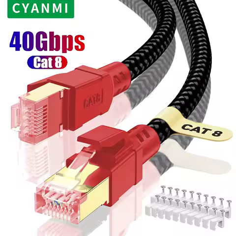 CYANMI 이더넷 케이블 CAT8 40Gbps 나일론 꼰 네트워크 Lan 코드 PC 모뎀 노트북 PS 5 라우터 RJ45 플랫 Cat 8 이더넷 케이블