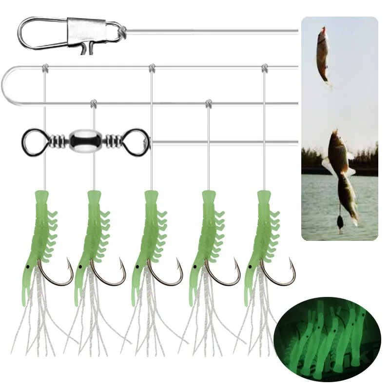 

PRO BEROS 5Pcs Isca Artificial Luminous Soft Shrimp Lure Worm with Fishing Bait Hook Crankbait Lures Silicone Prawn Bait Pesca