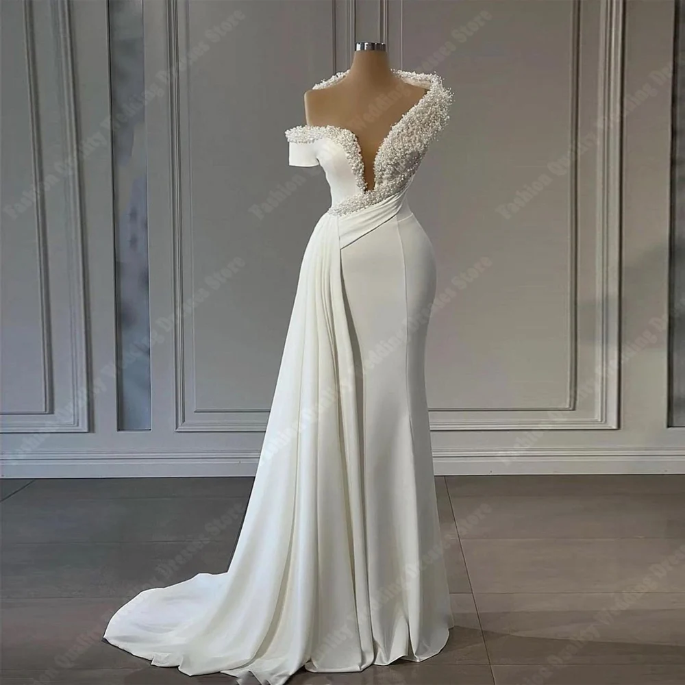 Robes de mariée sirène en satin sexy pour femmes, robes de mariée luxueuses à col en V, quelle que soit la longueur de vadrouille, robe de princesse personnalisée, 2024