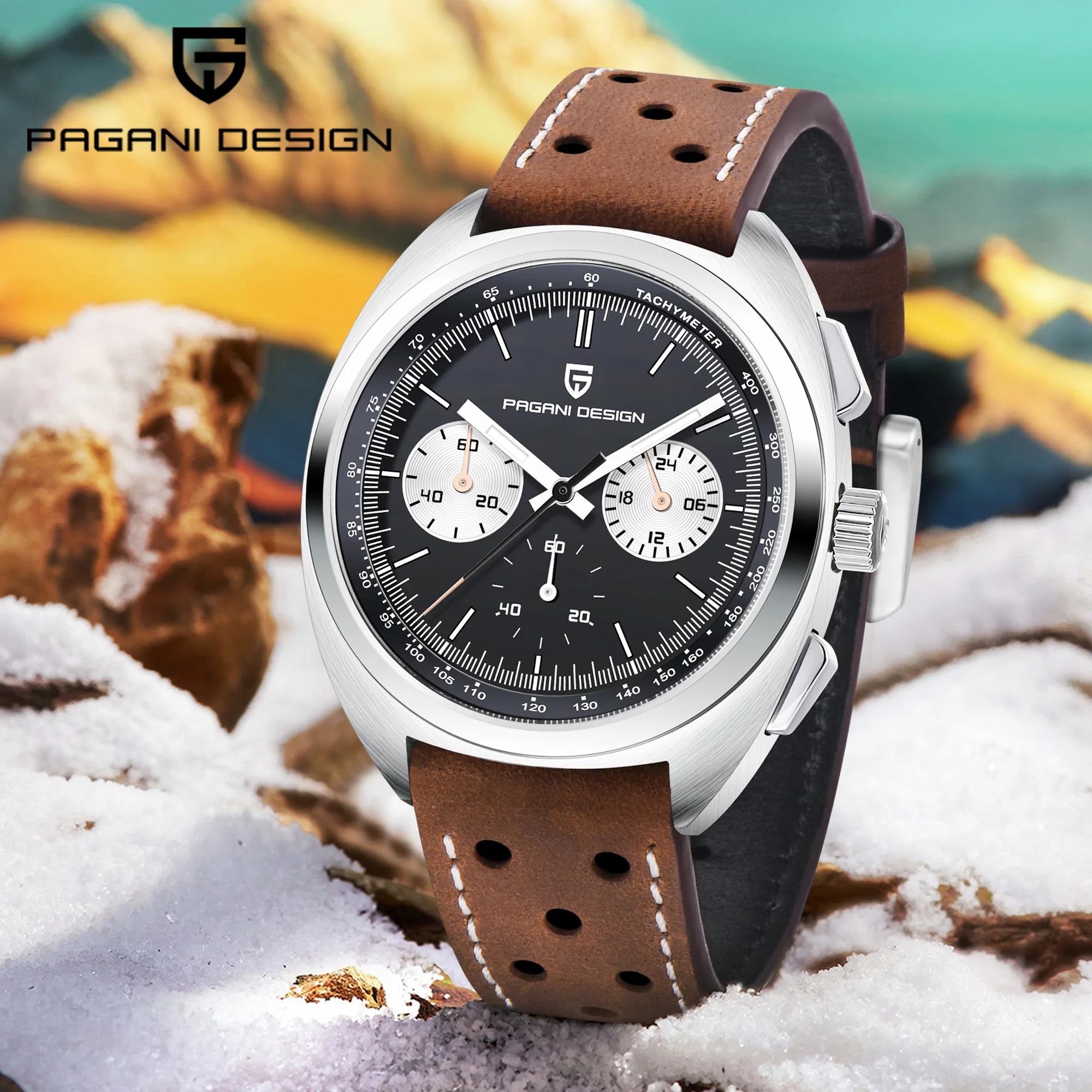 2025 جديد PAGANI تصميم ساعة رجالي فاخرة ساعات كوارتز كرونوغراف ساعة يد جلدية الياقوت مرآة الساعات هدية مضيئة