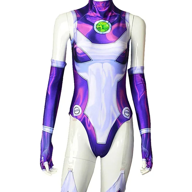 Kids Adults Anime Teen Titans Starfire Jumpsuit Cosplay Costume Superhero Bodysuit Koriand'r Cosplay Halloween Zentai Catsuit