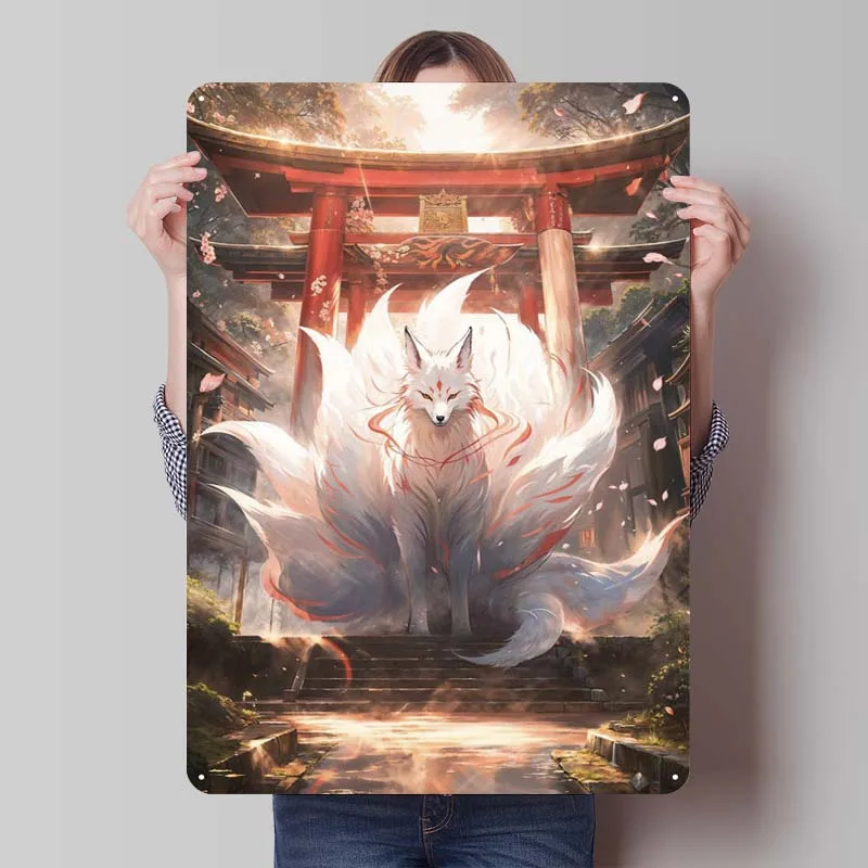 Mystic Kitsune Gateway Metal Wall Art of Murals Japanese & Asian Posters Decoration Wall Decor Living Room Decoration Man Cave