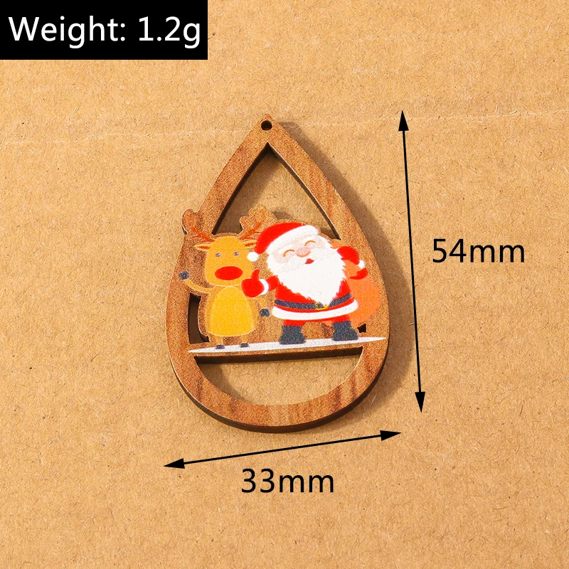 10 Stück Holzanhänger in Wassertropfenform für Weihnachtsschmuck, Hirsch- und Weihnachtsmann-Anhänger, DIY-Halsketten- und Ohrring-Zubehör – Detail 7