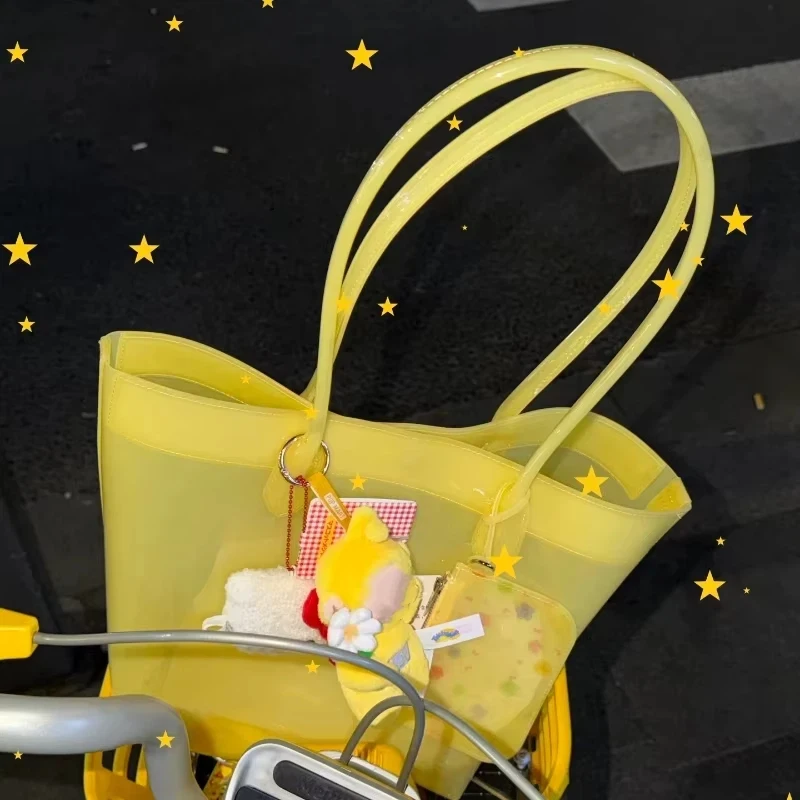Summer Waterproof Pvc Transparent Tote Bag With Small Purse Women Jelly Shoulder Bag Beach Vacation Daily Travel Casual Shopper