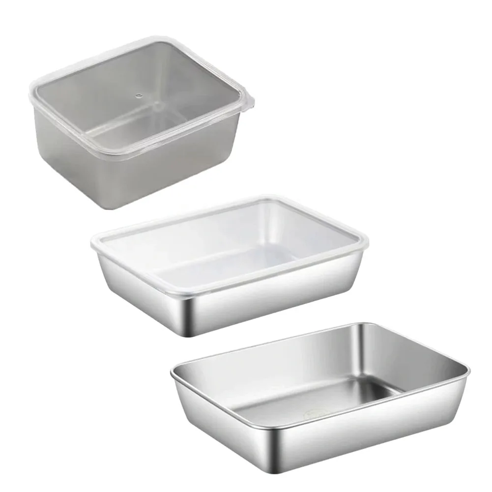 High-Quality Stainless Steel Food Storage Trays With Plastic Noodles Fruit Dish With Cover Home Kitchen Organizers Food Containe