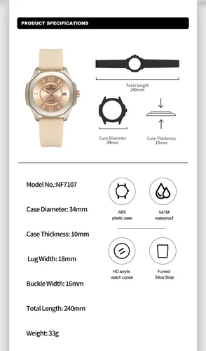 Imagen 2 del producto NAVIFORCE NF7107 Calendario de cuarzo Relojes impermeables y a prueba de golpes para relojes de mujer