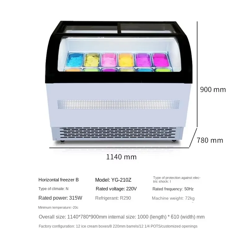 Wholesale Customized  Single-Temperature Direct Cooling Transparent Visual Ice Cream Cabinet