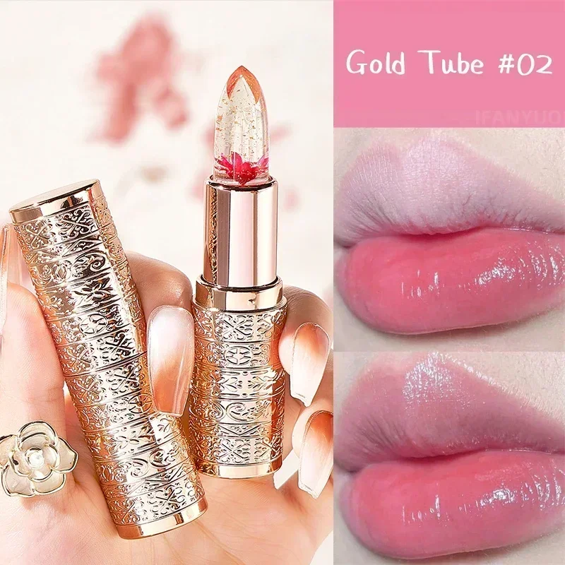 Lápiz labial transparente con flor hidratante, bálsamo labial que cambia de Color y de temperatura, de larga duración, maquillaje para el cuidado de los labios, 1 unidad