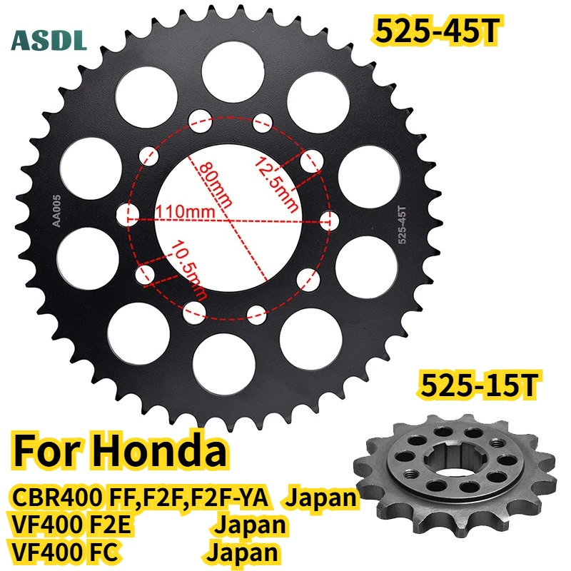 525 15T 45T Motorcycle Front Rear Sprocket Gear Staring Wheel Cam For Honda CBR 400 CBR400 FF F2F VF400 F2E FC