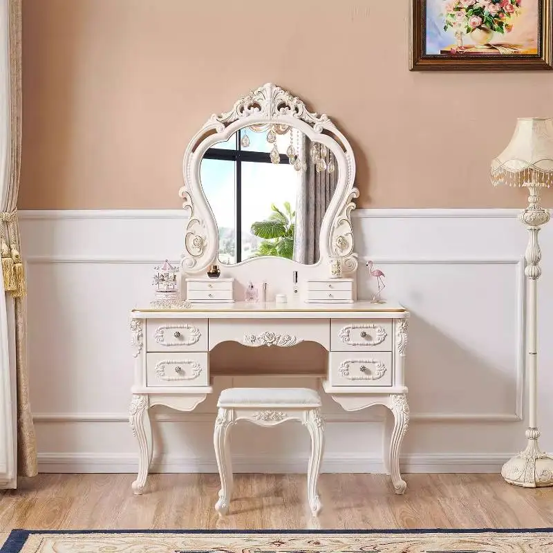 

Europe Storage Makeup Vanity Desk Simple Glossy Mirror Vintage Makeup Vanity Desk Cheap Corner Kaptafel Furnitures For Bedroom