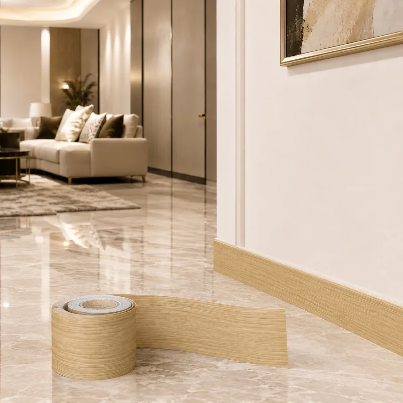 1PC 10cm×500cm Wood Grain Self‑Adhesive Baseboard Cover, Peel and Stick Decorative Molding for Wall Interior Home Renovation