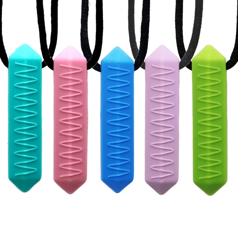 Q0KB Durable Silicone Chew Necklace Sensory Tool for Kids & Adults Enhances Concentration & Reduces Finger Chewing Gift