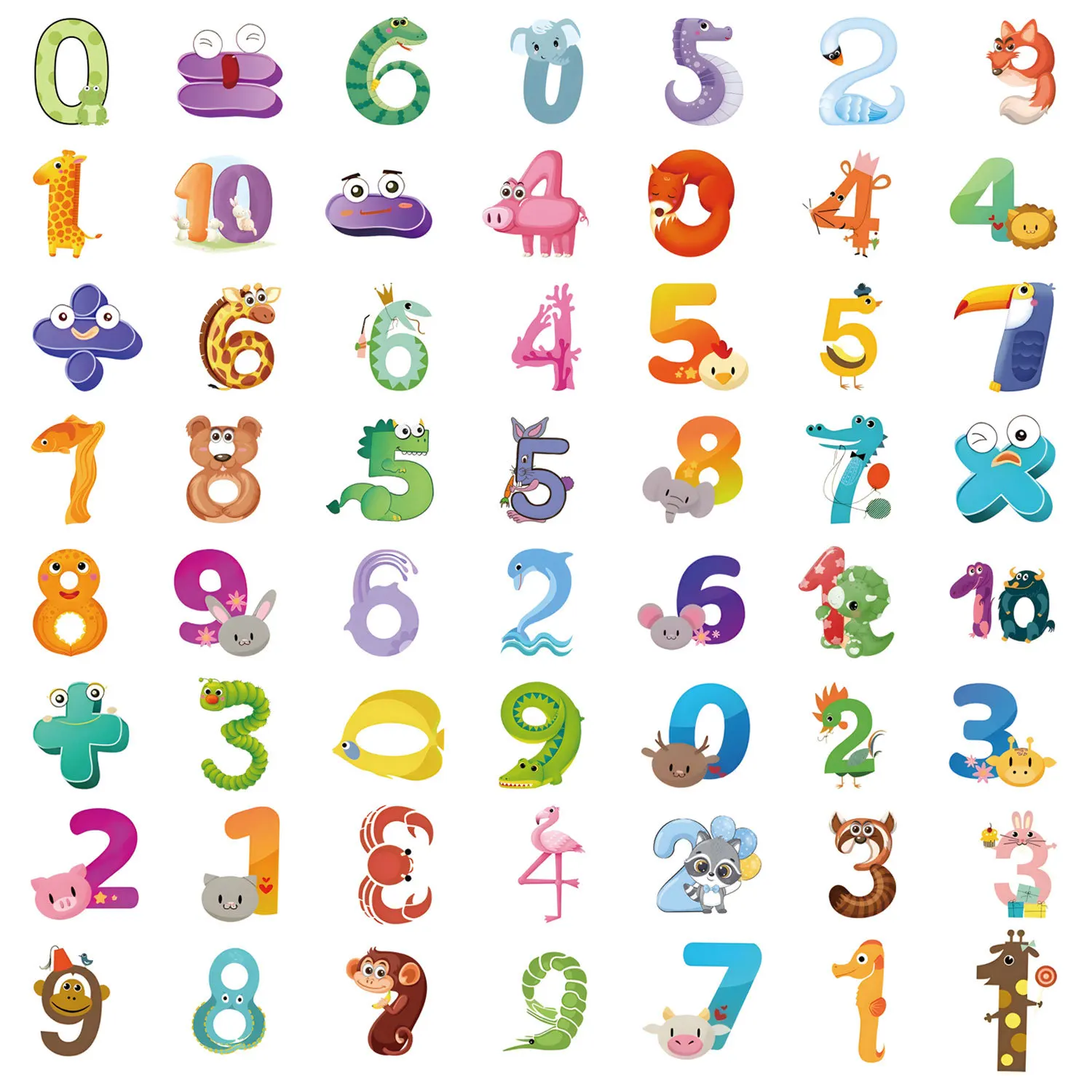 55PCS Lustige Tier Graffiti Aufkleber Kreative Zahlen Cartoon Dekoration DIY Kinder Spielzeug Laptop Gitarre Auto Fahrrad Skateboard Aufkleber