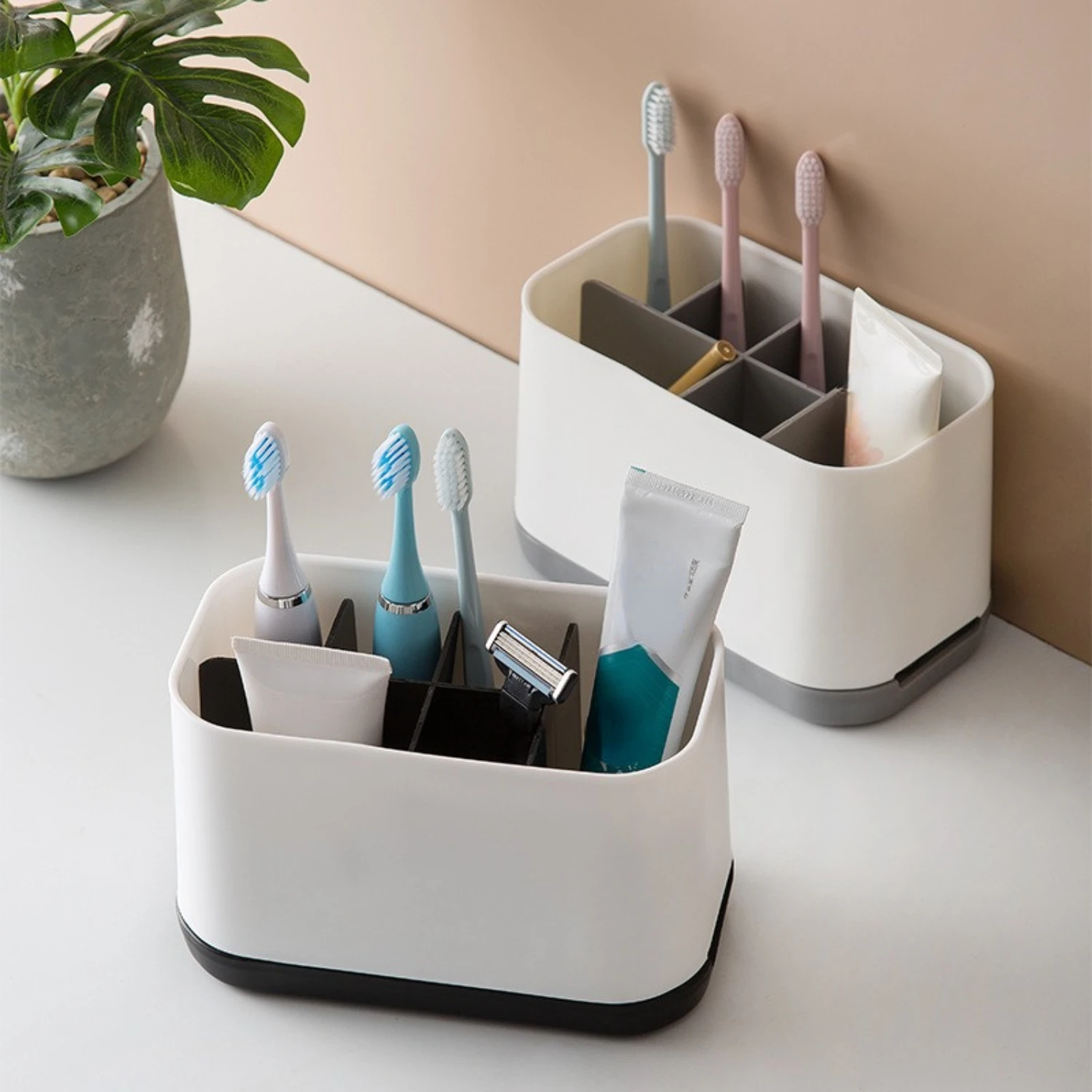 1pc Detachable Multi-Compartment Toothbrush And Toothpaste Holder, Plastic Bathroom Organizer, Hygienic  Rack For Bathroom Count