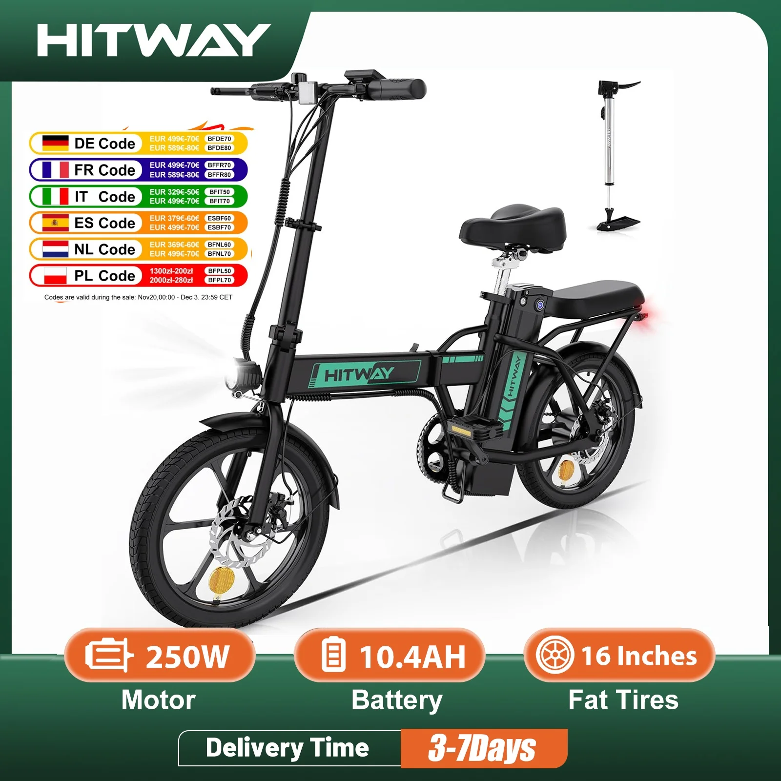 HITWAY دراجة كهربائية دراجة إلكترونية قابلة للطي دراجة المدينة بطارية ليثيوم 36 فولت/10.4 أمبير، أميال كهربائية يمكن أن تصل إلى 35-70 كيلو #1