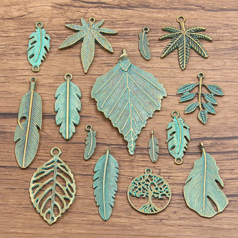 

13 Styles 2-30pcs Mix Green Bronze Metal Zinc Alloy Leaves Charms Fit Jewelry Medical Plant Pendant Handmade Makings