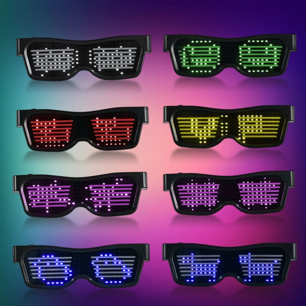 Glitter Bluetooth Programmable LED Text USB Charging Display Glasses Dedicated Nightclub DJ Festival Party Glowing Toy Gift Prop