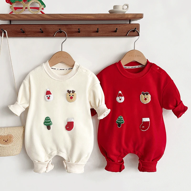 2025 New Year Kids Clothing 0-24M Infant Baby Boys Girls Jumpsuit Long Sleeved Cartoon Print Romper Christmas Children Clothes