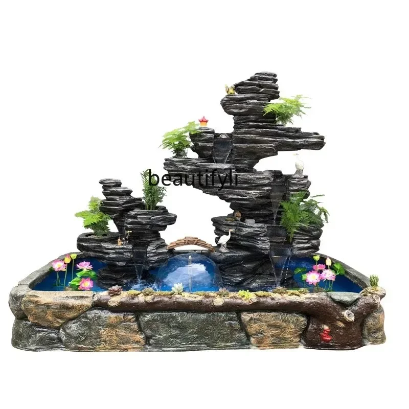 

Outdoor large rockery fountain flowing water courtyard balcony fish pond circulating water landscaping decorative ornament