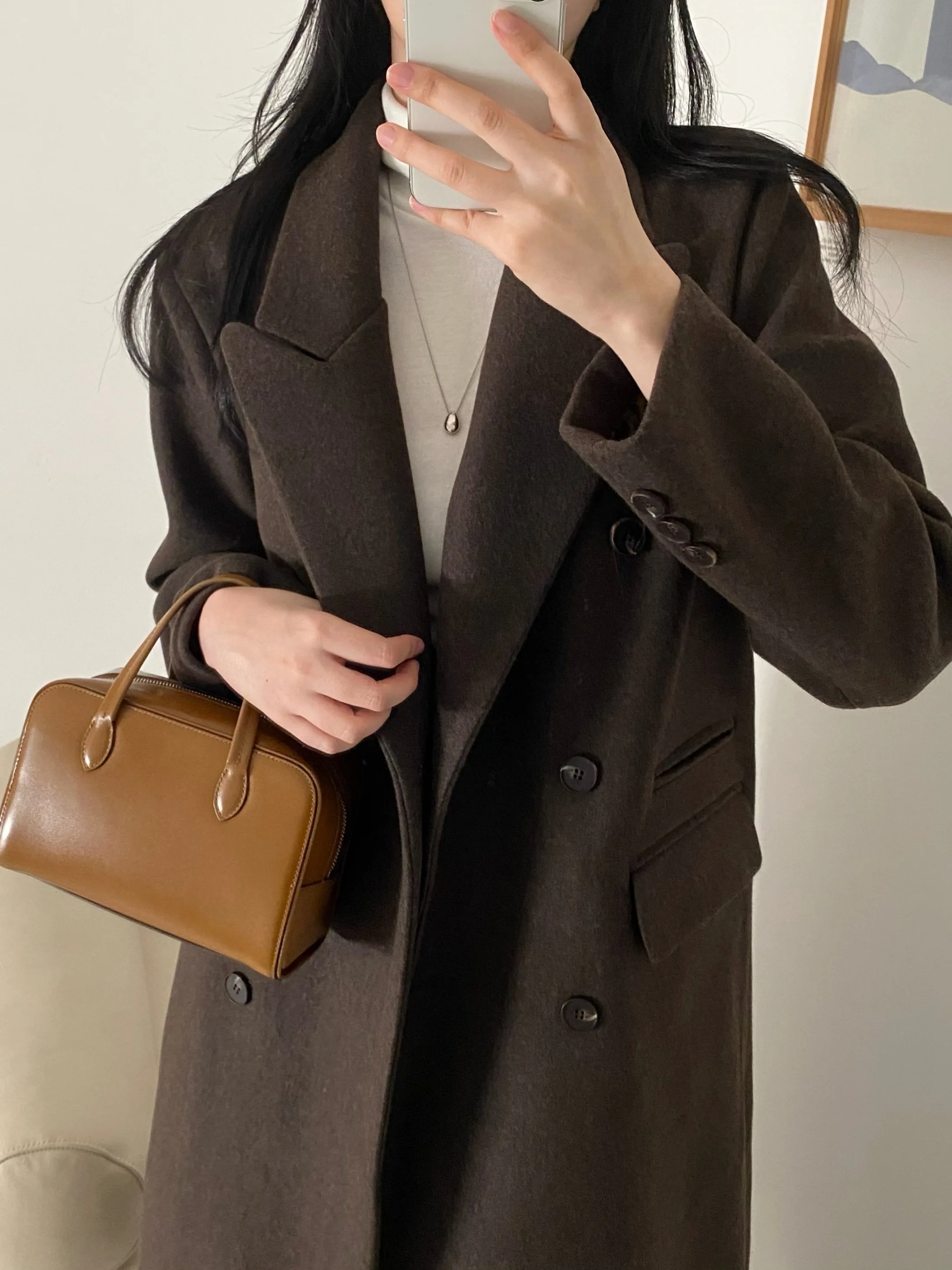 

Ele Autumn Winter Woolen Coat Women's Knee-Length Double-Breasted Suit Collar Luxury Faion Outerwear Korean Sle