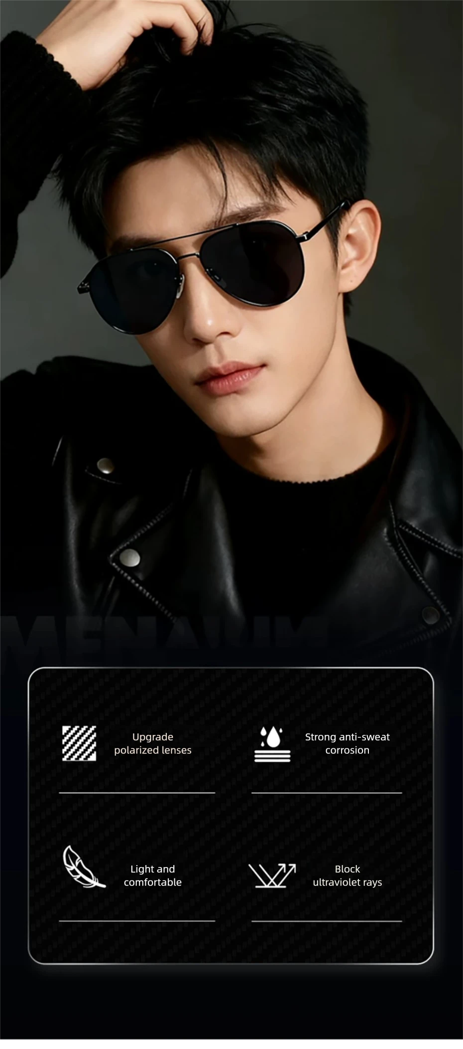 CAPONI Pilot Polarisierte Männer Schwarz Sonnenbrille Doppel Brücke Outdoor Fahren Sonnenbrille UV400 Original Design Schwarz Shades CP35713 – Detail 6