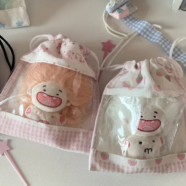 Steve Cute Star Strawberry Large Capacity Transparent Layer Doll Display Bag Travel Cosmetics Storage Bag