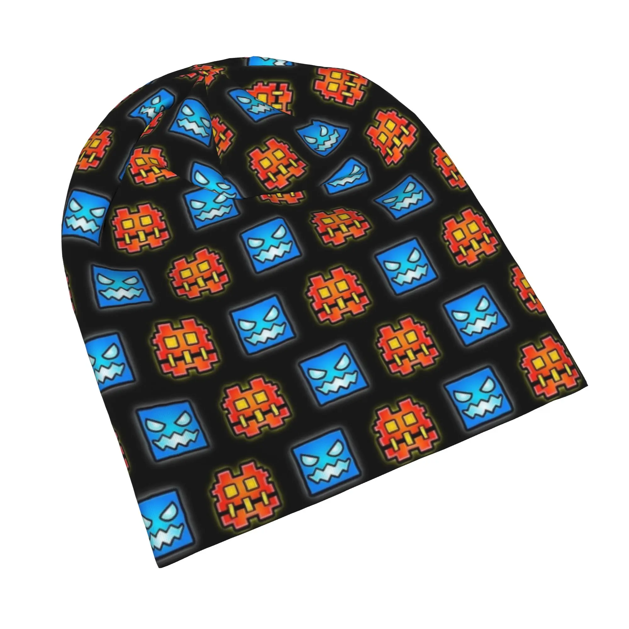 Geometric Dash  Video Game  Bonnet Hat Vintage Outdoor Geometry Dash Skullies Beanies Hats Unisex Warm Dual-use Cap