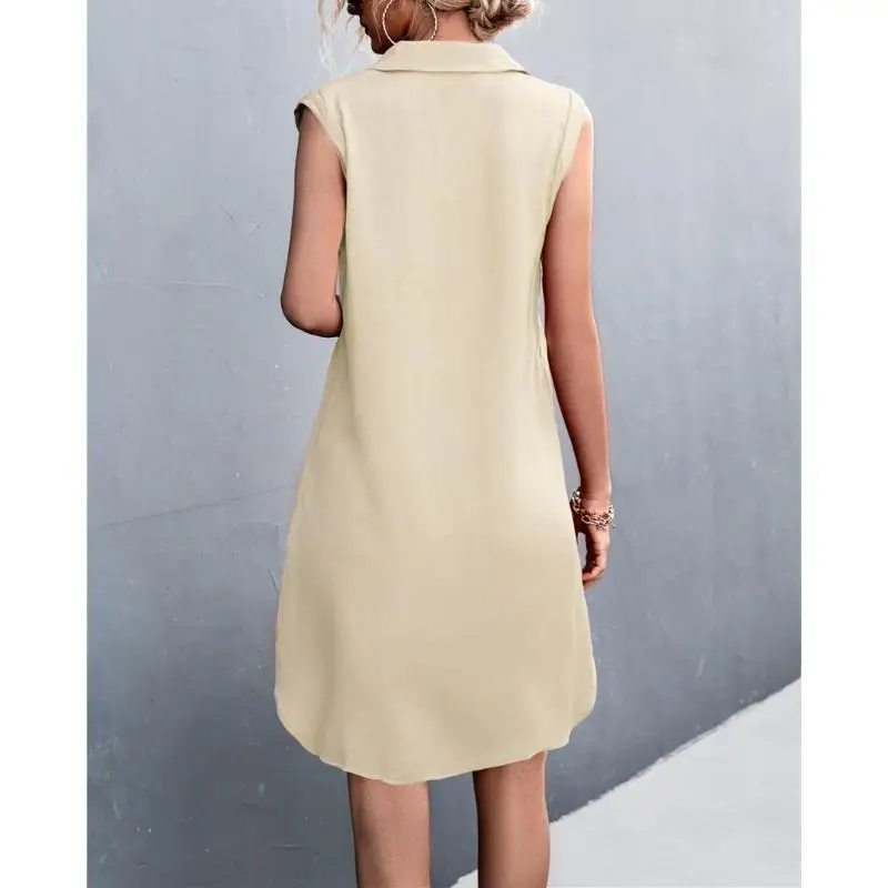 652F Prosta sukienka z dekoltem w szpic dla kobiet Sukienka z guzikami z przodu na wakacje Casualowa sukienka bez rękawów