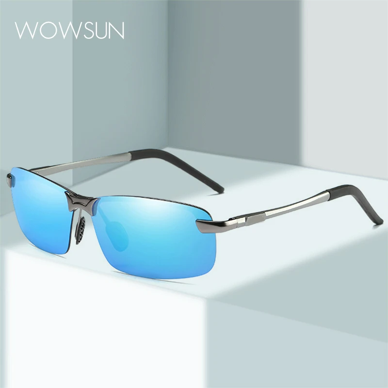 

Semi-Rimless Mens Polarized Sunglasses Driver Sunglasses Men, Aluminum Magnesium Frame Sun Glasses UV Protection W-919