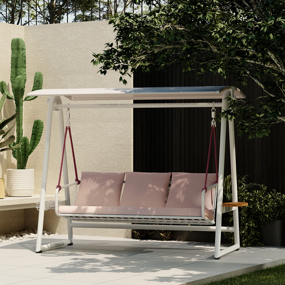 High Quality Modern Luxury Hotel Garden Patio Balcony Swing Canopy Hanging UV-resistant 3-Seater Outdoor Furniture Swing Chair